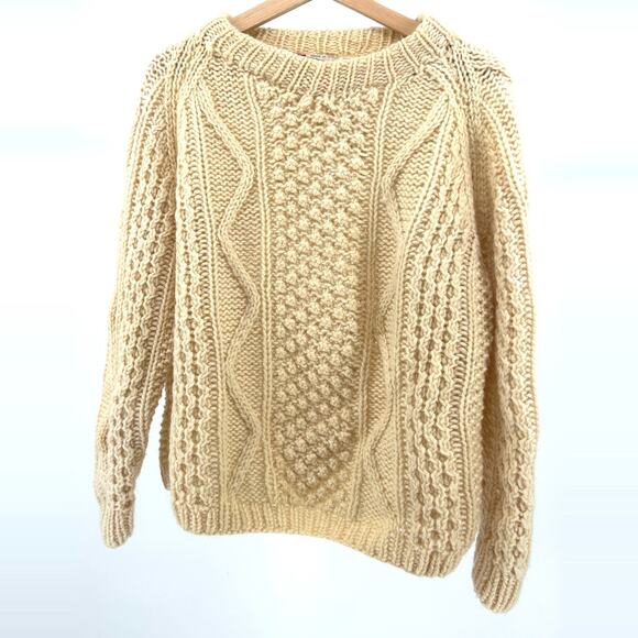 Vintage 70s Italian Alexander’s Cream Wool Fisherman Knit Sweater
